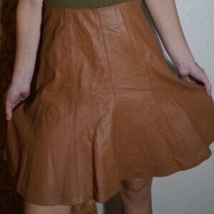 White House Black Market 100% Genuine Leather Tan A-line Skirt